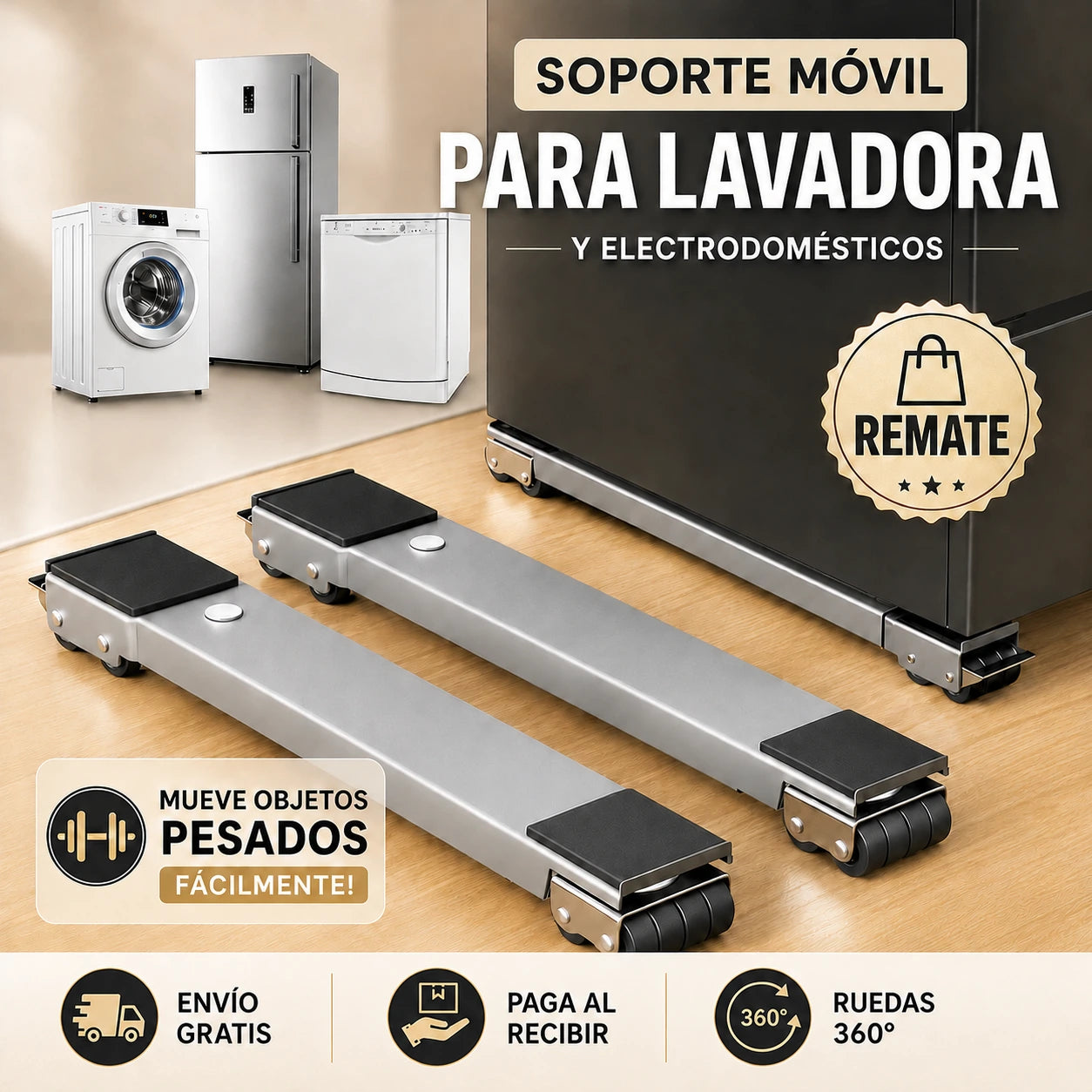 Soporte con Ruedas para Electrodomésticos — Muévela sola, sin esfuerzo, sin rayar el piso + ENVIO GRATIS 🚚