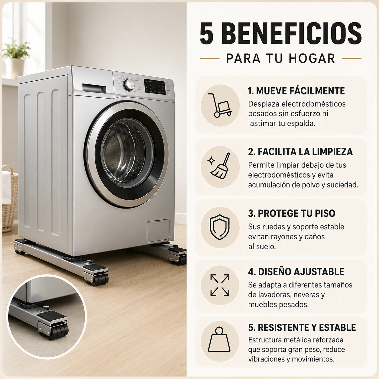 Soporte con Ruedas para Electrodomésticos — Muévela sola, sin esfuerzo, sin rayar el piso + ENVIO GRATIS 🚚